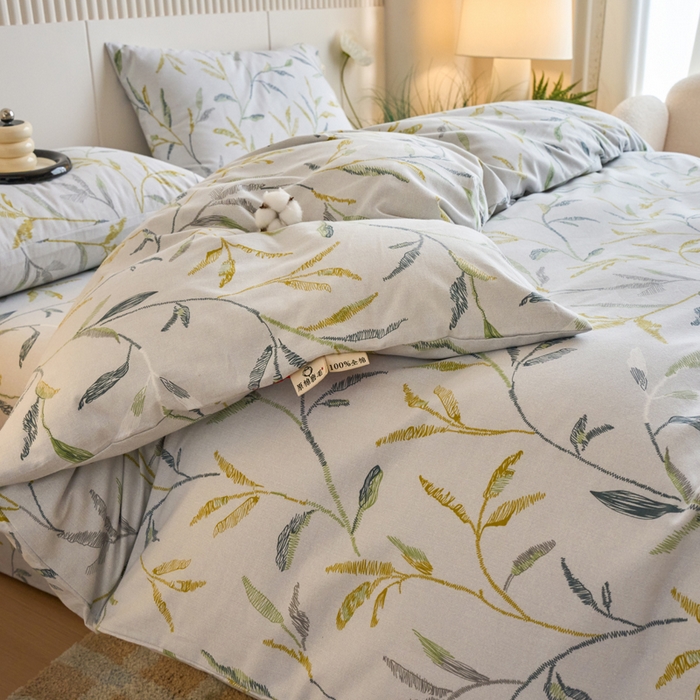 91家纺网 家纺一手货源 找家纺 春皖家纺 2025新款全棉原棉磨毛色织水洗四件套回暖系列-风格二 叶晴川