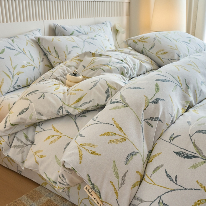 春皖家纺 2025新款全棉原棉磨毛色织水洗四件套回暖系列-风格二 叶晴川