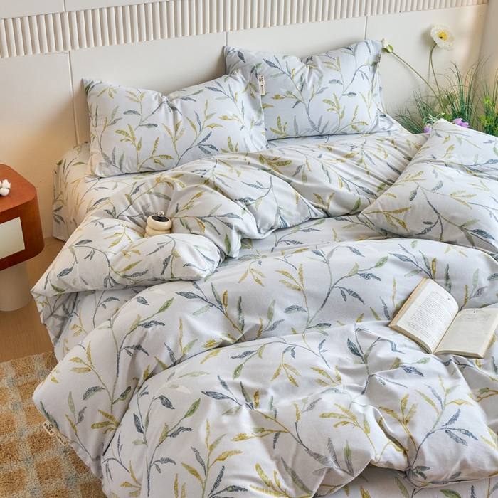 91家纺网 家纺一手货源 找家纺 春皖家纺 2025新款全棉原棉磨毛色织水洗四件套回暖系列-风格二 叶晴川