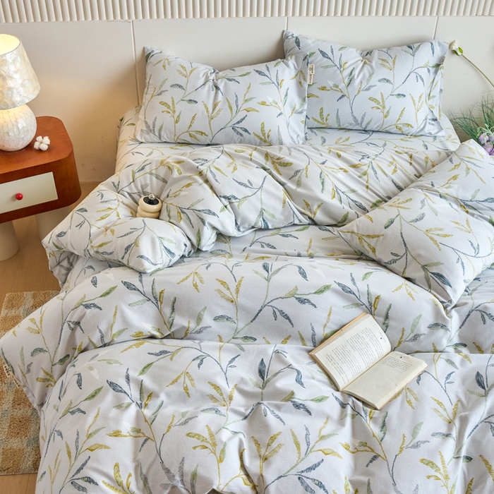 91家纺网 家纺一手货源 找家纺 春皖家纺 2025新款全棉原棉磨毛色织水洗四件套回暖系列-风格二 叶晴川