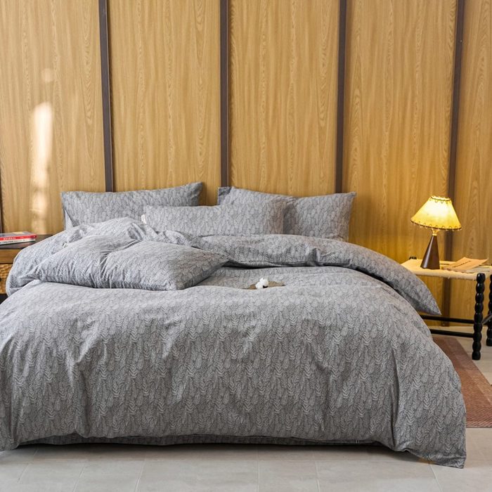 91家纺网 家纺一手货源 找家纺 春皖家纺 2025新款全棉原棉磨毛色织水洗四件套回暖系列-风格二 叶相思