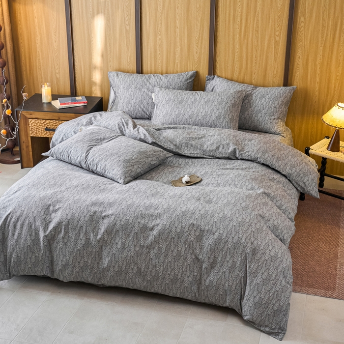 91家纺网 家纺一手货源 找家纺 春皖家纺 2025新款全棉原棉磨毛色织水洗四件套回暖系列-风格二 叶相思