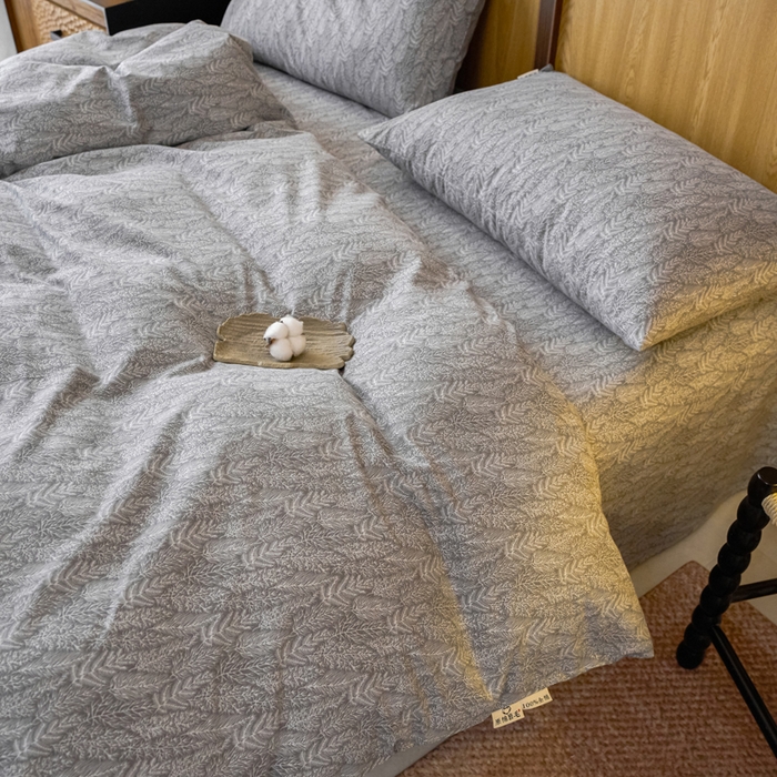 91家纺网 家纺一手货源 找家纺 春皖家纺 2025新款全棉原棉磨毛色织水洗四件套回暖系列-风格二 叶相思