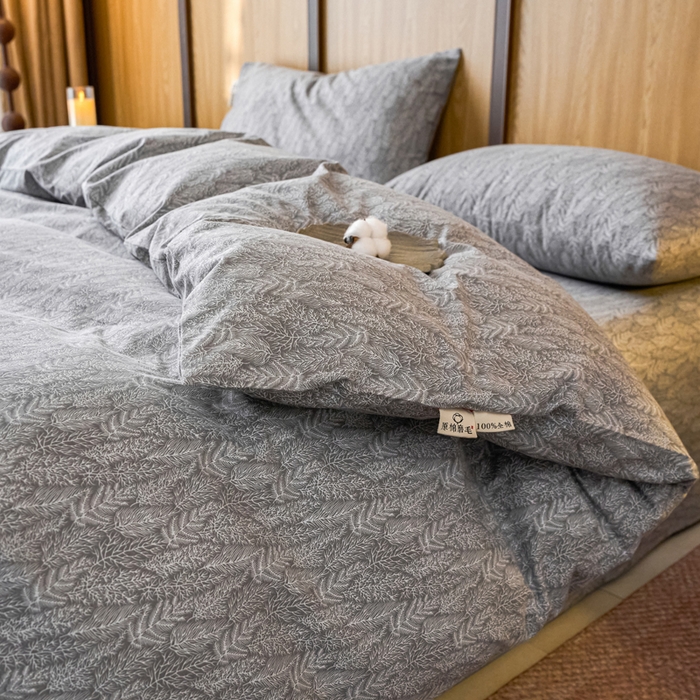 91家纺网 家纺一手货源 找家纺 春皖家纺 2025新款全棉原棉磨毛色织水洗四件套回暖系列-风格二 叶相思