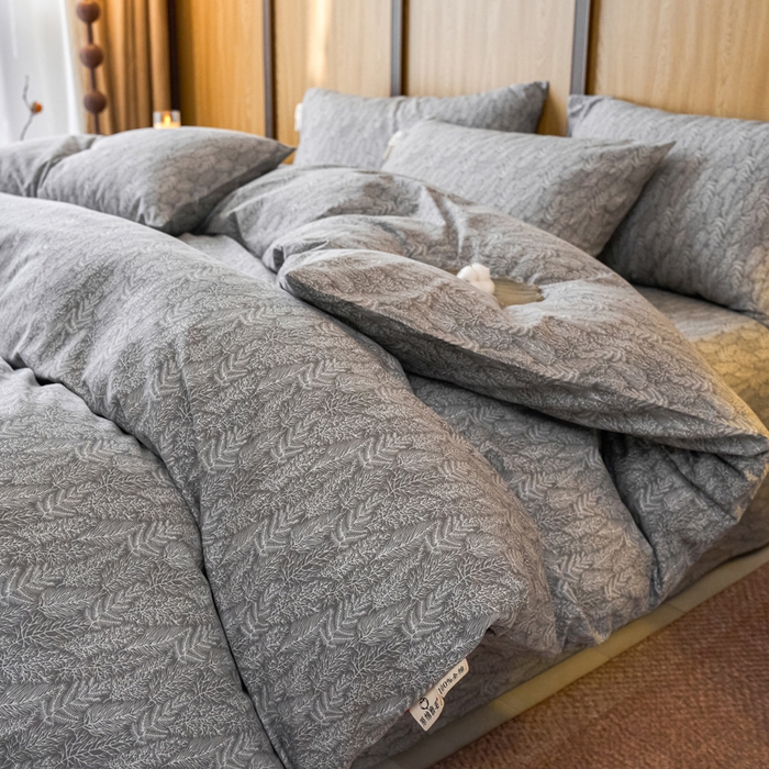 春皖家纺 2025新款全棉原棉磨毛色织水洗四件套回暖系列-风格二 叶相思