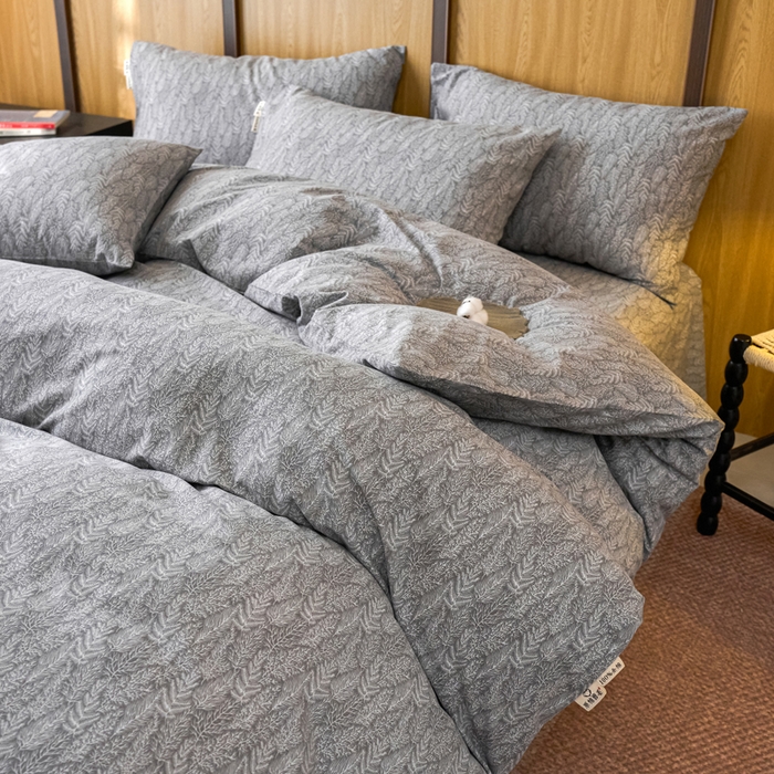 91家纺网 家纺一手货源 找家纺 春皖家纺 2025新款全棉原棉磨毛色织水洗四件套回暖系列-风格二 叶相思