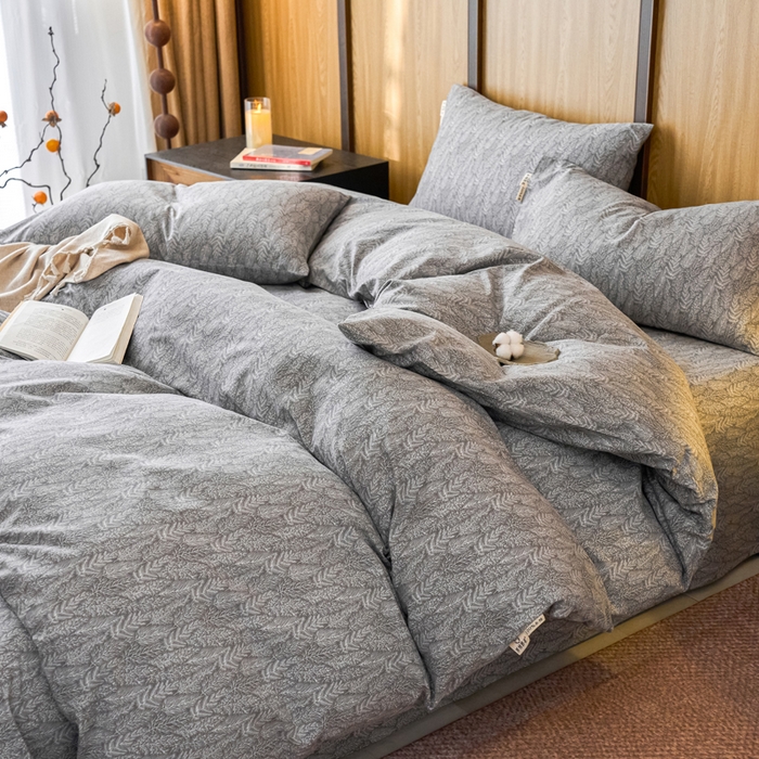 91家纺网 家纺一手货源 找家纺 春皖家纺 2025新款全棉原棉磨毛色织水洗四件套回暖系列-风格二 叶相思