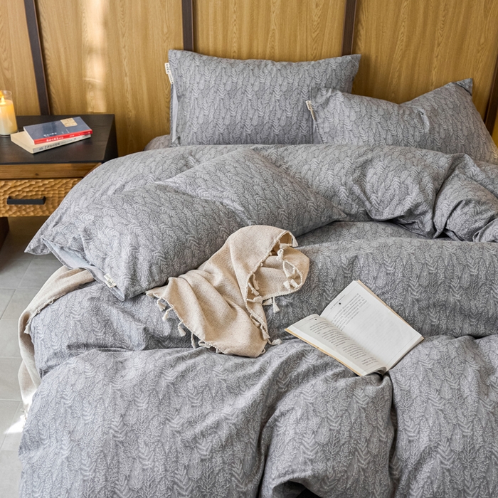 91家纺网 家纺一手货源 找家纺 春皖家纺 2025新款全棉原棉磨毛色织水洗四件套回暖系列-风格二 叶相思