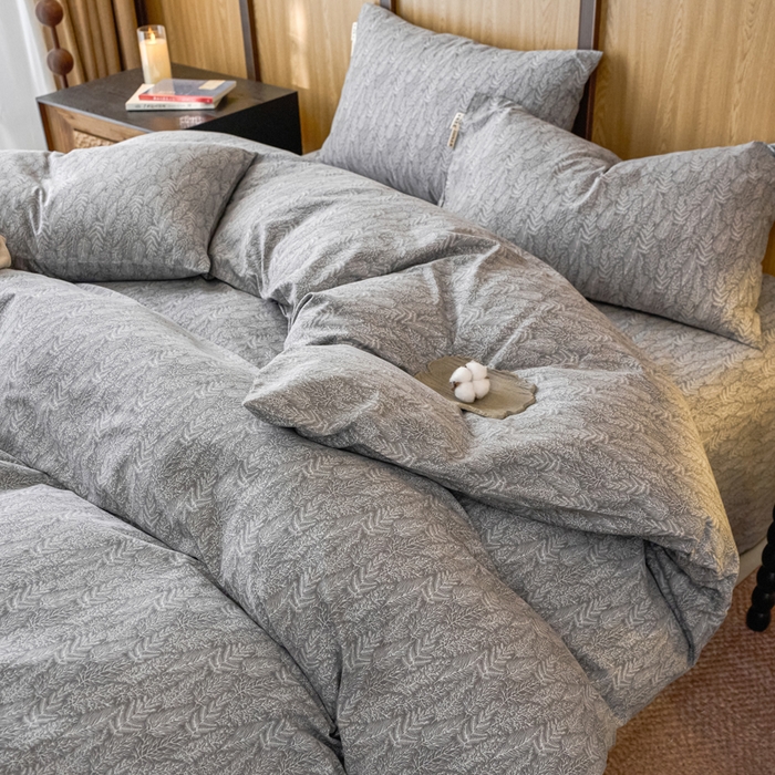 91家纺网 家纺一手货源 找家纺 春皖家纺 2025新款全棉原棉磨毛色织水洗四件套回暖系列-风格二 叶相思