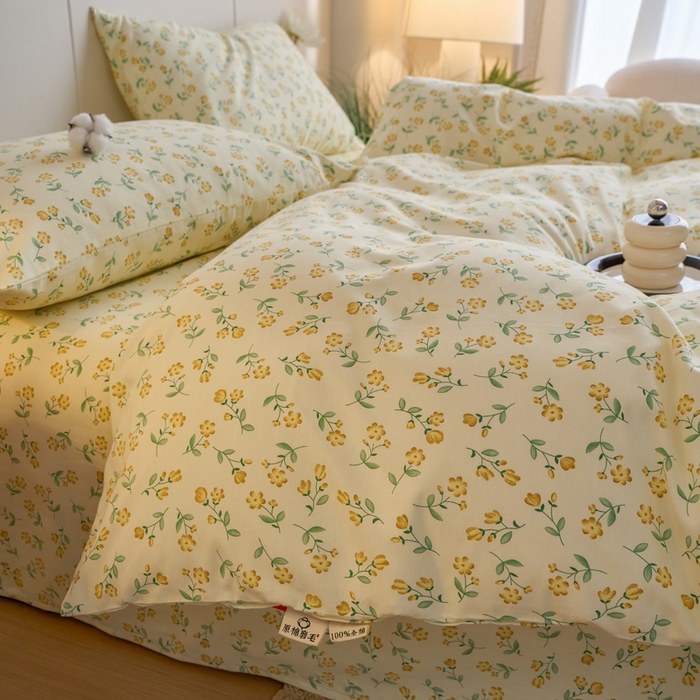 91家纺网 家纺一手货源 找家纺 春皖家纺 2025新款全棉原棉磨毛色织水洗四件套回暖系列-风格二 知春意