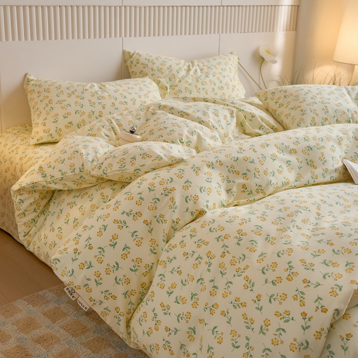 91家纺网 家纺一手货源 找家纺 春皖家纺 2025新款全棉原棉磨毛色织水洗四件套回暖系列-风格二 知春意