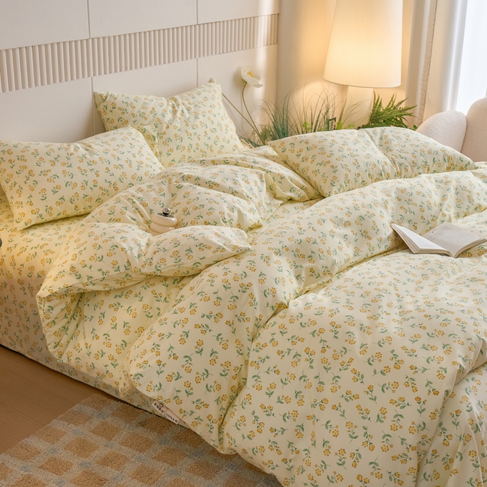 91家纺网 家纺一手货源 找家纺 春皖家纺 2025新款全棉原棉磨毛色织水洗四件套回暖系列-风格二 知春意