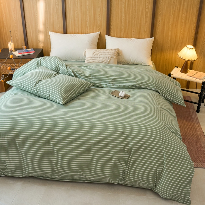 91家纺网 家纺一手货源 找家纺 春皖家纺 2025新款全棉原棉磨毛色织水洗单被套回暖系列-风格二 艾绿条