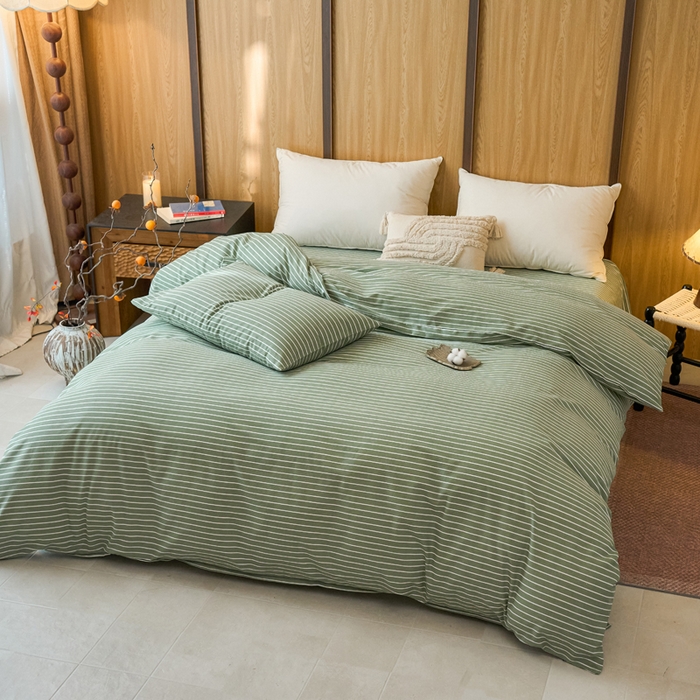 91家纺网 家纺一手货源 找家纺 春皖家纺 2025新款全棉原棉磨毛色织水洗单被套回暖系列-风格二 艾绿条