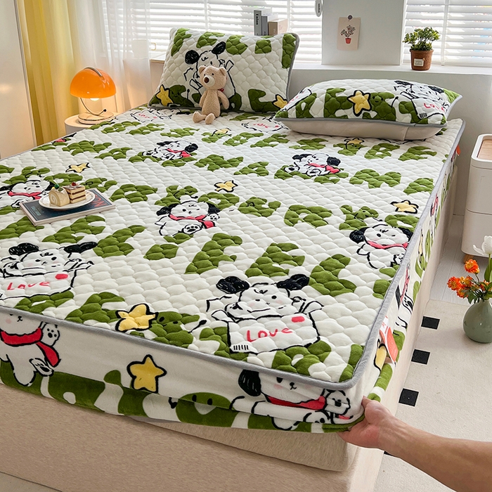 91家纺网 家纺一手货源 找家纺 （总）铭成家纺 2025新款牛奶绒夹棉保暖床笠