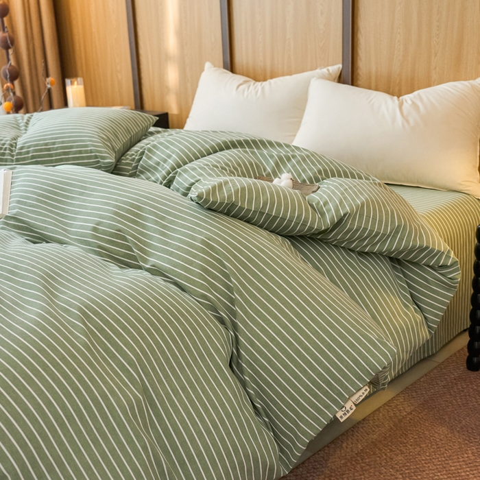 91家纺网 家纺一手货源 找家纺 春皖家纺 2025新款全棉原棉磨毛色织水洗单被套回暖系列-风格二 艾绿条