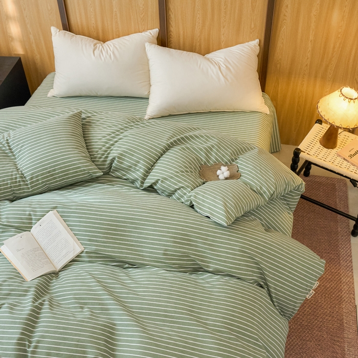 91家纺网 家纺一手货源 找家纺 春皖家纺 2025新款全棉原棉磨毛色织水洗单被套回暖系列-风格二 艾绿条