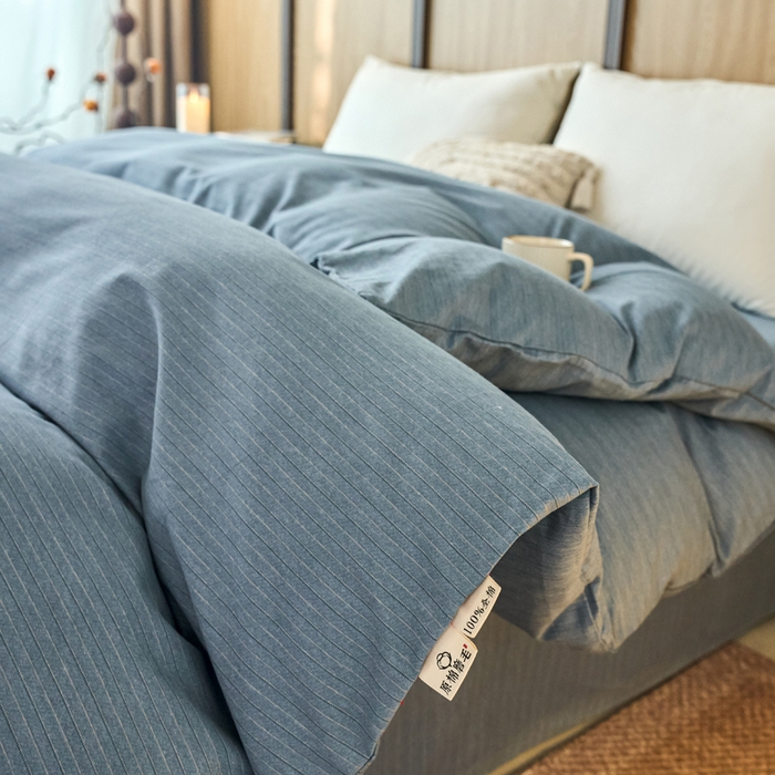 91家纺网 家纺一手货源 找家纺 春皖家纺 2025新款全棉原棉磨毛色织水洗单被套回暖系列-风格二 柏林蓝
