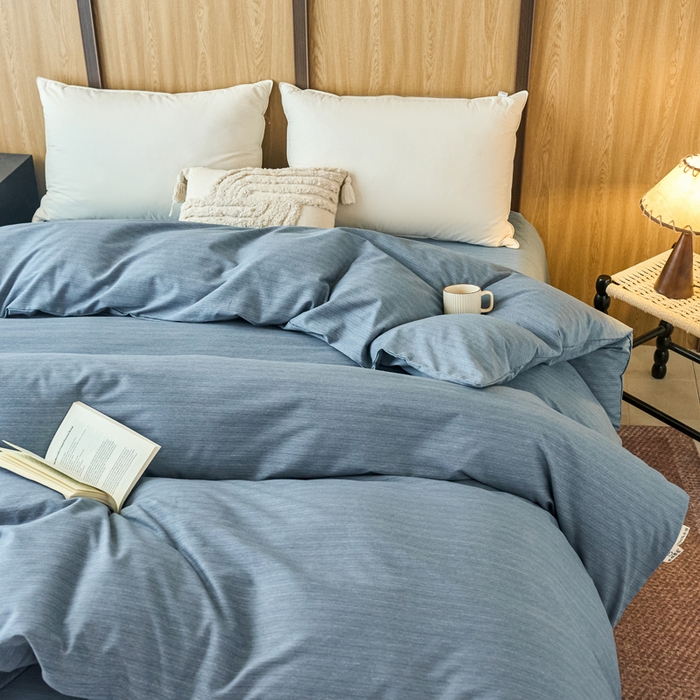 91家纺网 家纺一手货源 找家纺 春皖家纺 2025新款全棉原棉磨毛色织水洗单被套回暖系列-风格二 柏林蓝