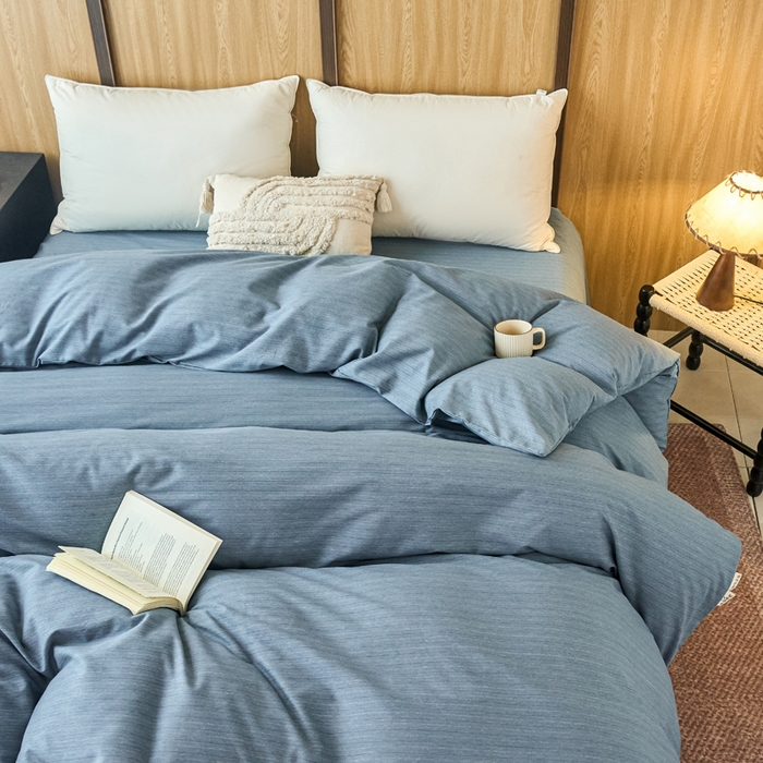 91家纺网 家纺一手货源 找家纺 春皖家纺 2025新款全棉原棉磨毛色织水洗单被套回暖系列-风格二 柏林蓝