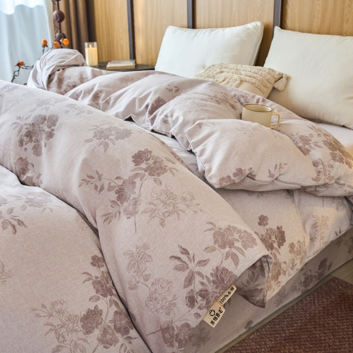 91家纺网 家纺一手货源 找家纺 春皖家纺 2025新款全棉原棉磨毛色织水洗单被套回暖系列-风格二 花庭悦舞