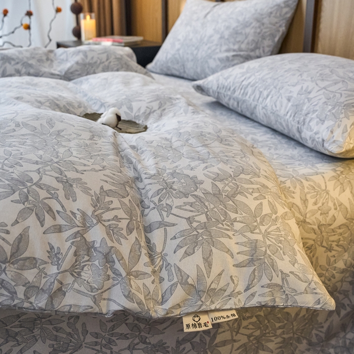 91家纺网 家纺一手货源 找家纺 春皖家纺 2025新款原棉磨毛四件套-风格一恋影春天