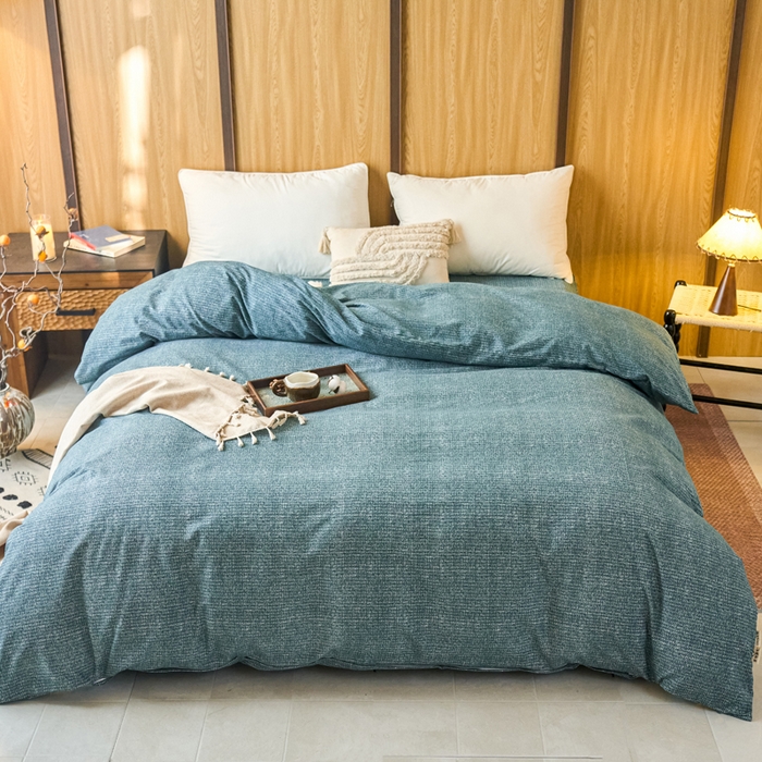 春皖家纺 2025新款全棉原棉磨毛色织水洗单被套回暖系列-风格二 简森绿