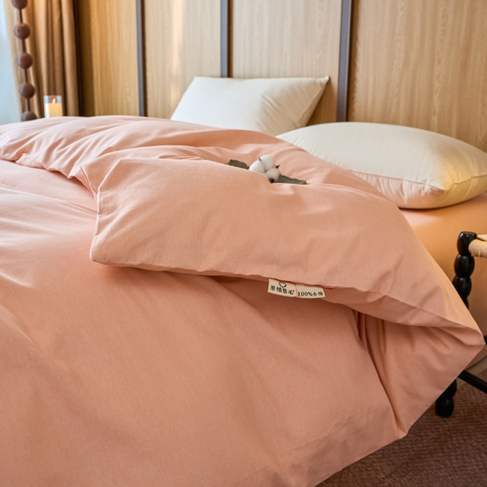 91家纺网 家纺一手货源 找家纺 春皖家纺 2025新款全棉原棉磨毛色织水洗单被套回暖系列-风格二 丽人粉