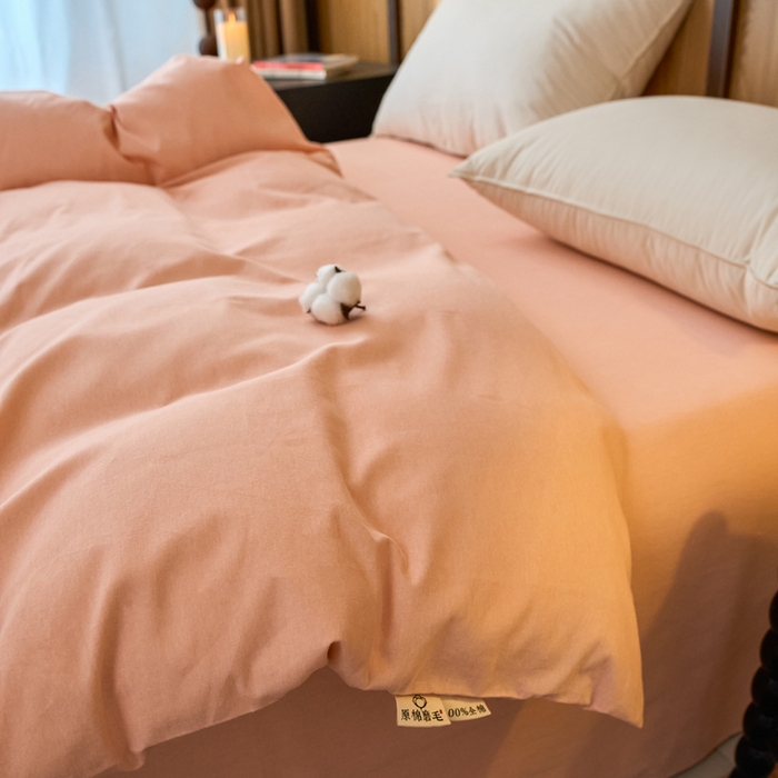 91家纺网 家纺一手货源 找家纺 春皖家纺 2025新款全棉原棉磨毛色织水洗单被套回暖系列-风格二 丽人粉