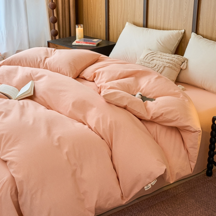 91家纺网 家纺一手货源 找家纺 春皖家纺 2025新款全棉原棉磨毛色织水洗单被套回暖系列-风格二 丽人粉