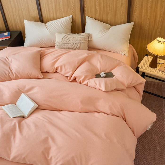 91家纺网 家纺一手货源 找家纺 春皖家纺 2025新款全棉原棉磨毛色织水洗单被套回暖系列-风格二 丽人粉