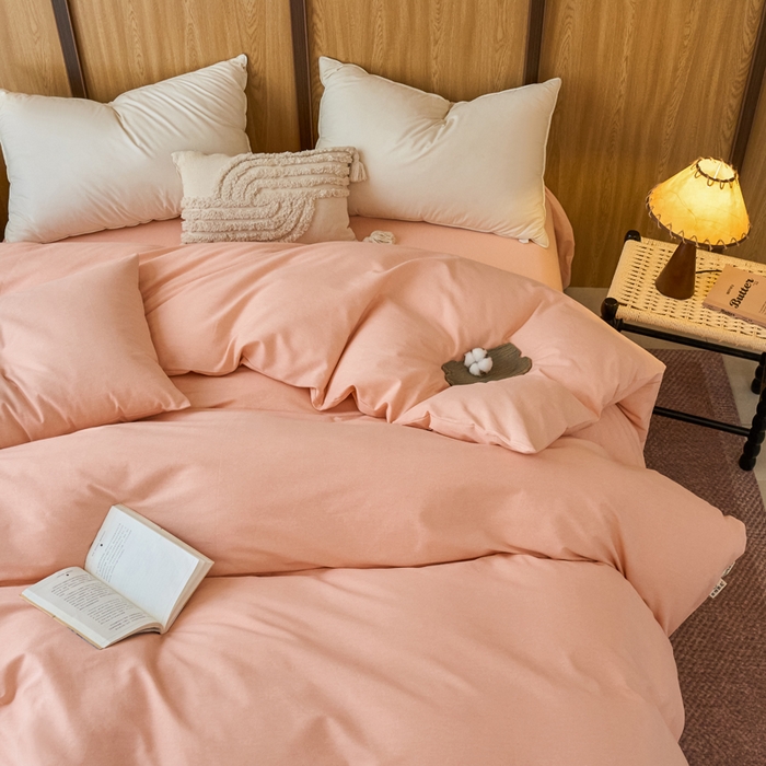 91家纺网 家纺一手货源 找家纺 春皖家纺 2025新款全棉原棉磨毛色织水洗单被套回暖系列-风格二 丽人粉