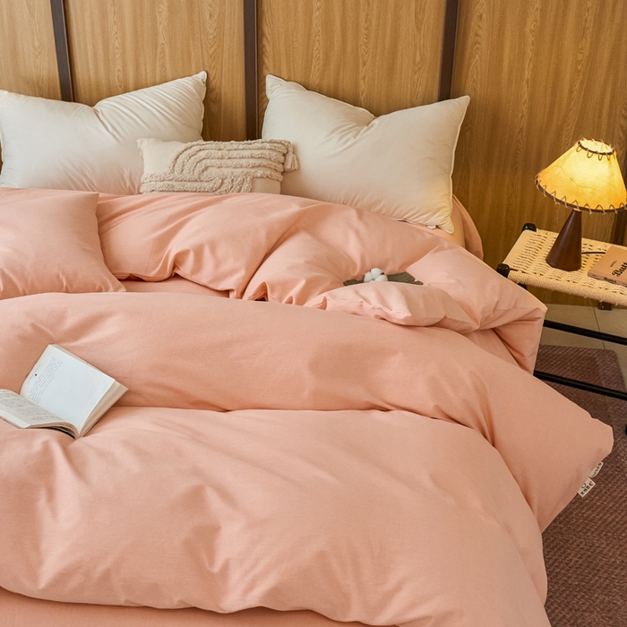 91家纺网 家纺一手货源 找家纺 春皖家纺 2025新款全棉原棉磨毛色织水洗单被套回暖系列-风格二 丽人粉