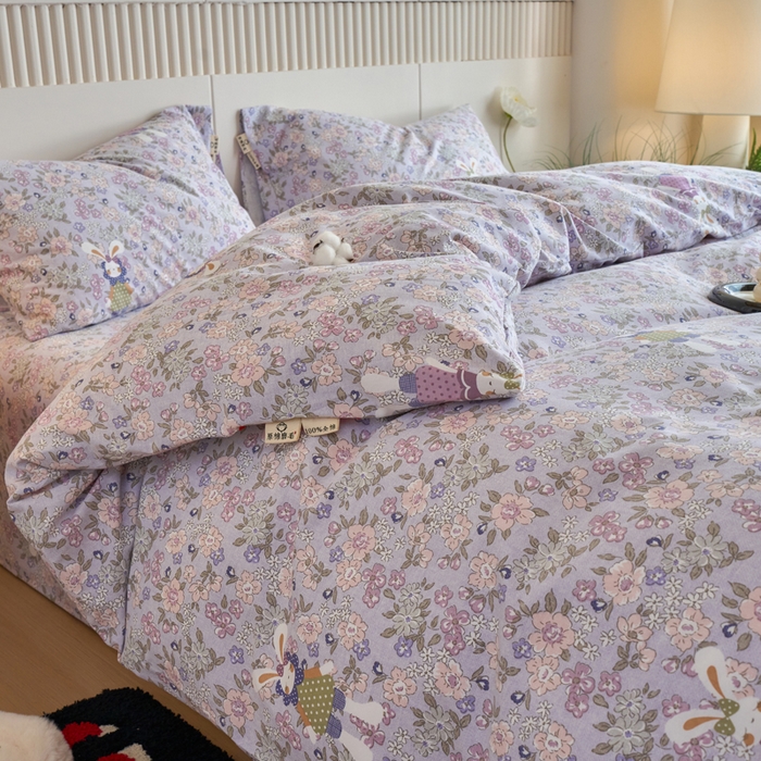 91家纺网 家纺一手货源 找家纺 春皖家纺 2025新款原棉磨毛四件套-风格一萌萌兔