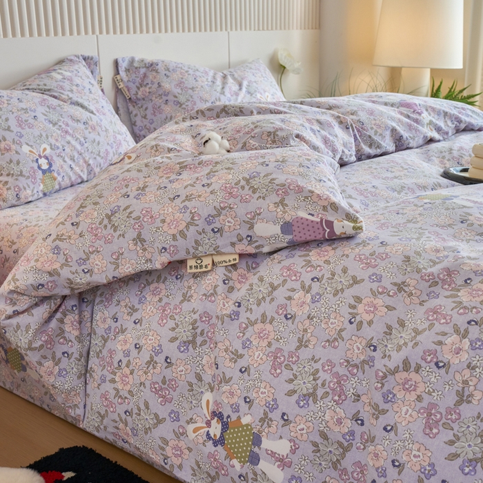 91家纺网 家纺一手货源 找家纺 春皖家纺 2025新款原棉磨毛四件套-风格一萌萌兔