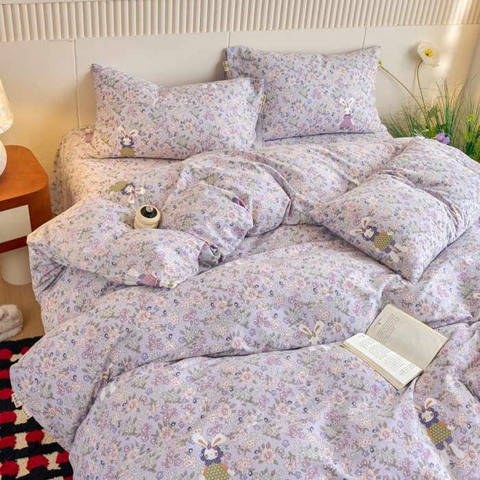 91家纺网 家纺一手货源 找家纺 春皖家纺 2025新款原棉磨毛四件套-风格一萌萌兔