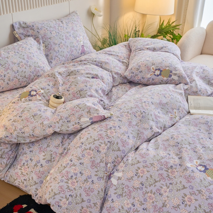 91家纺网 家纺一手货源 找家纺 春皖家纺 2025新款原棉磨毛四件套-风格一萌萌兔