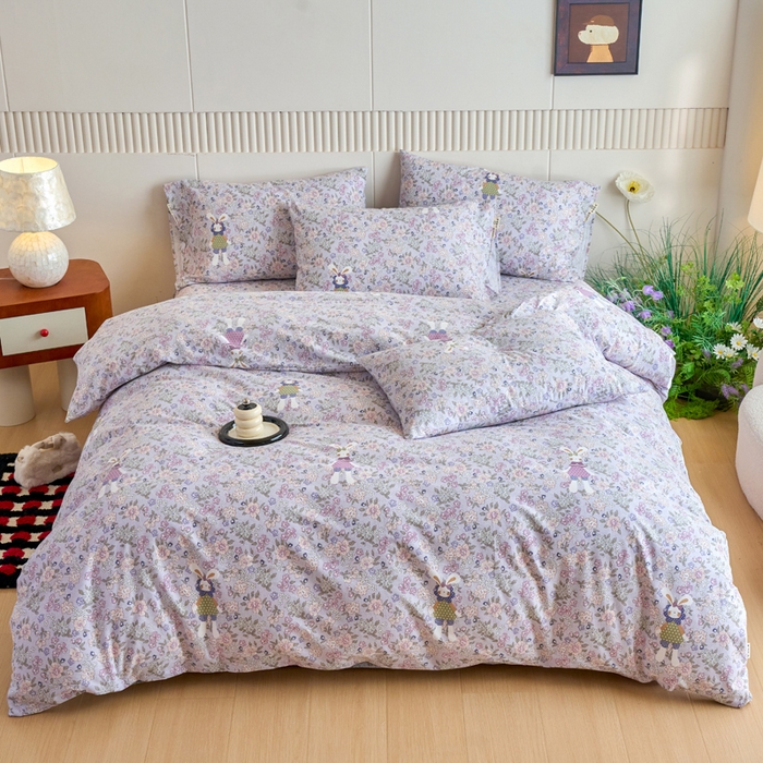 春皖家纺 2025新款原棉磨毛四件套-风格一萌萌兔