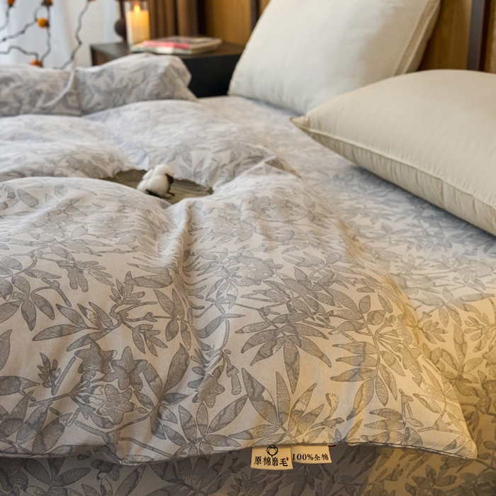 91家纺网 家纺一手货源 找家纺 春皖家纺 2025新款全棉原棉磨毛色织水洗单被套回暖系列-风格二 恋影春天
