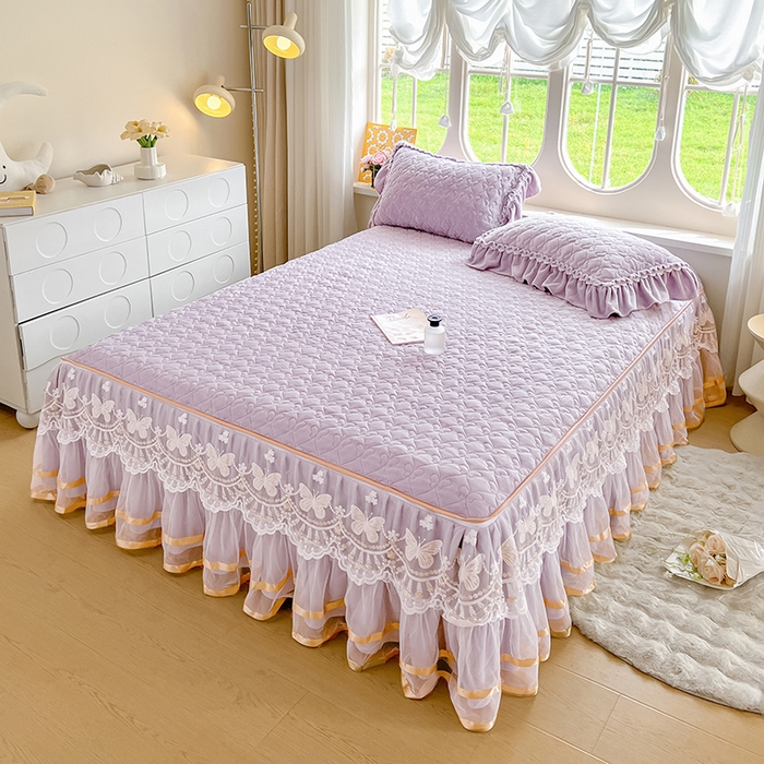 91家纺网 家纺一手货源 找家纺 罗艺轩 2025新款简约雕花牛奶绒可拆卸床裙四件套蝶恋（已申专版，严格控价） 蝶恋-紫