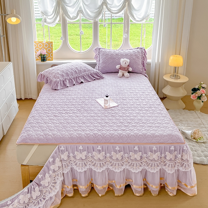 91家纺网 家纺一手货源 找家纺 罗艺轩 2025新款简约雕花牛奶绒可拆卸床裙四件套蝶恋（已申专版，严格控价） 蝶恋-紫