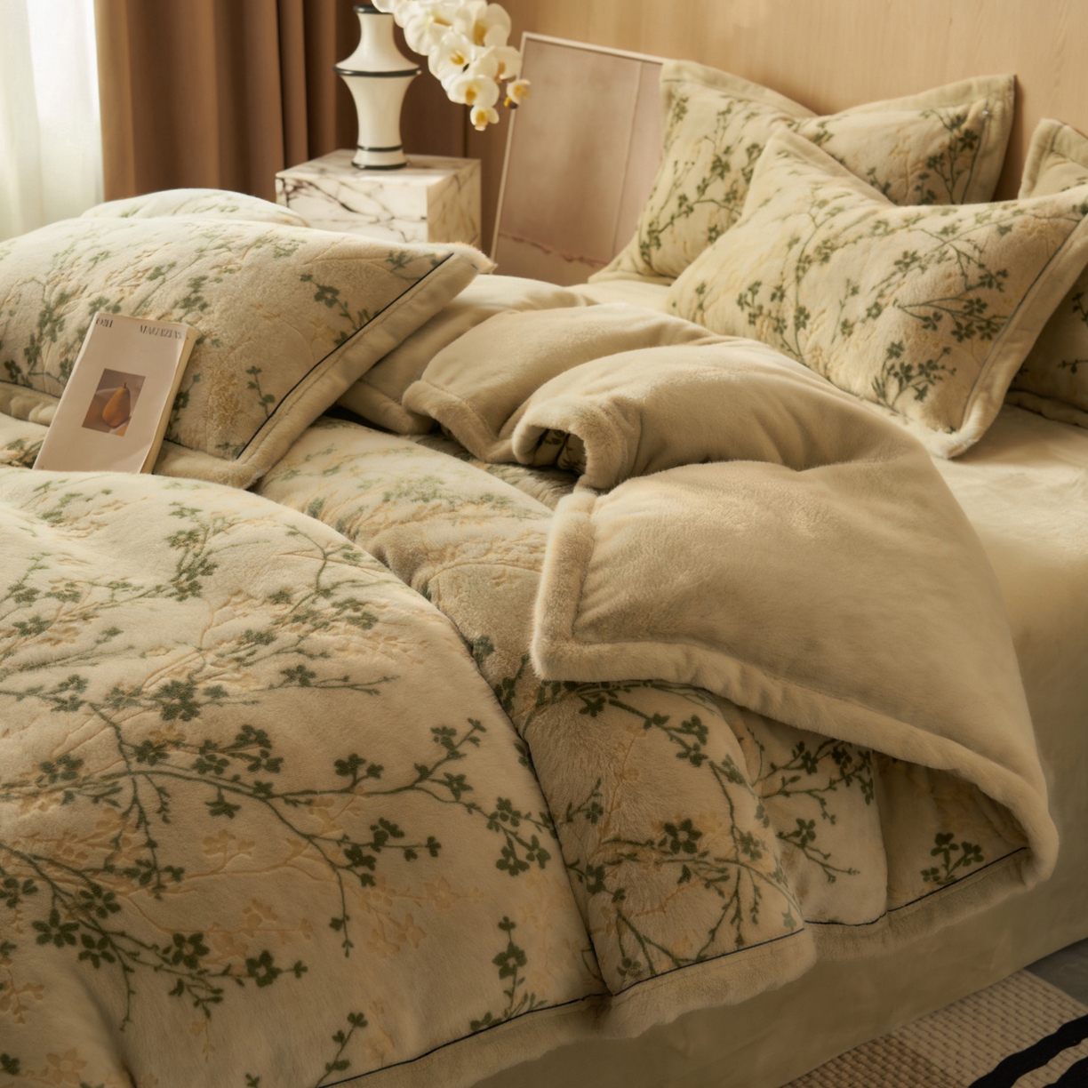 91家纺网 家纺一手货源 找家纺 晨曦家纺 2025新款牛奶绒浪花雕花绒单被套 枝影