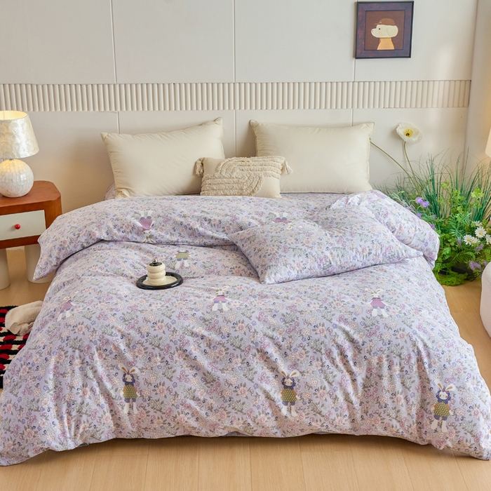 春皖家纺 2025新款全棉原棉磨毛色织水洗单被套回暖系列-风格二 萌萌兔