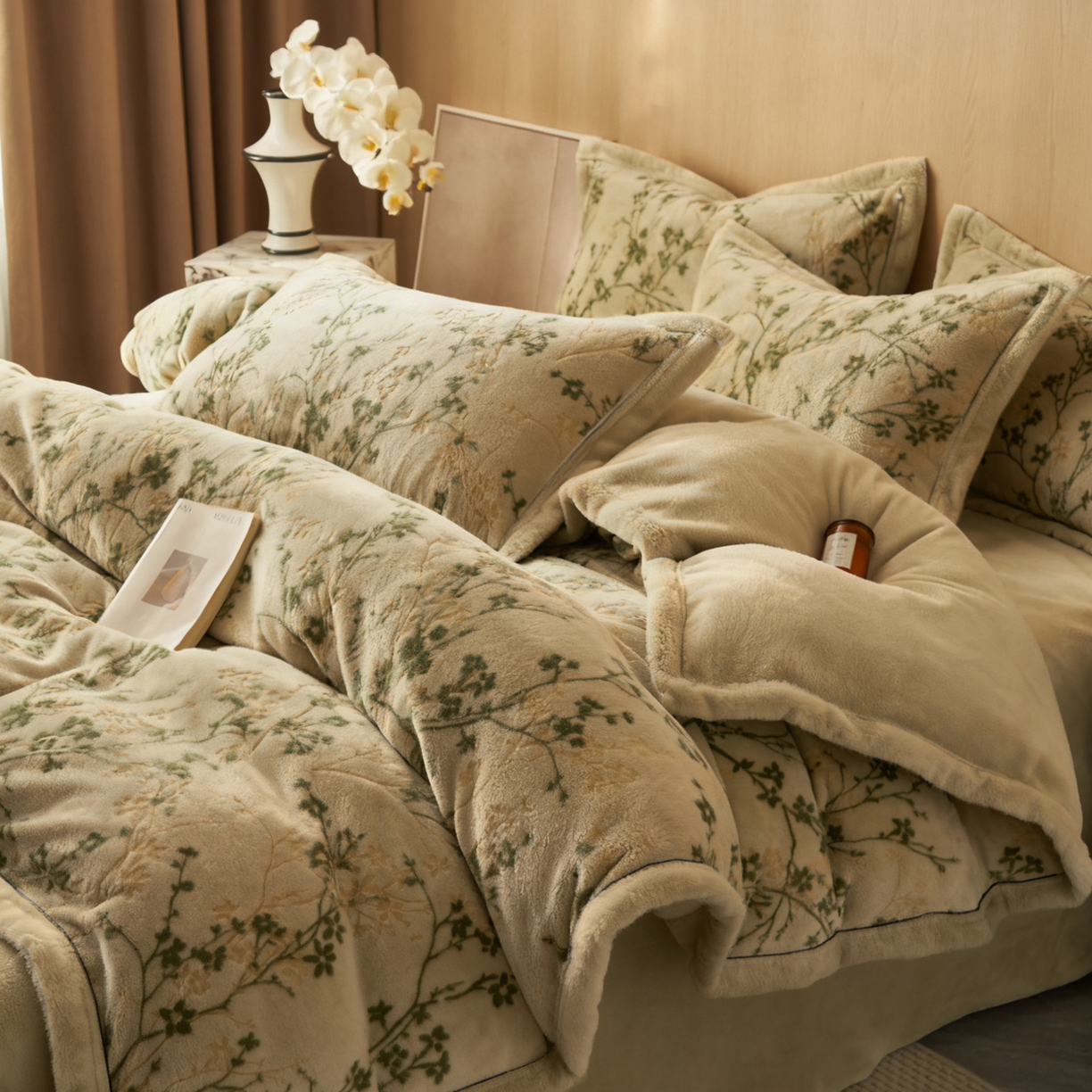 91家纺网 家纺一手货源 找家纺 晨曦家纺 2025新款牛奶绒浪花雕花绒单被套 枝影