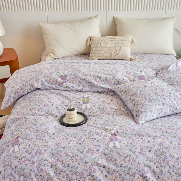 91家纺网 家纺一手货源 找家纺 春皖家纺 2025新款全棉原棉磨毛色织水洗单被套回暖系列-风格二 萌萌兔