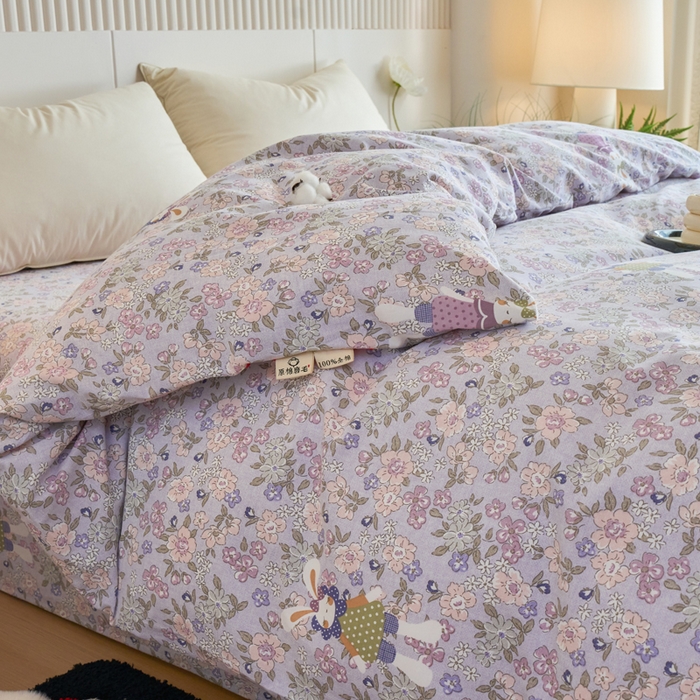 91家纺网 家纺一手货源 找家纺 春皖家纺 2025新款全棉原棉磨毛色织水洗单被套回暖系列-风格二 萌萌兔