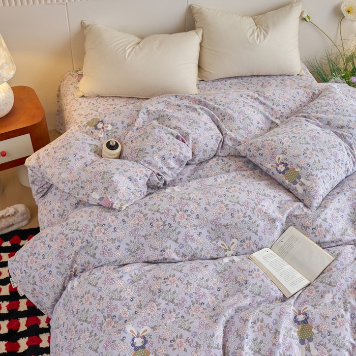 91家纺网 家纺一手货源 找家纺 春皖家纺 2025新款全棉原棉磨毛色织水洗单被套回暖系列-风格二 萌萌兔