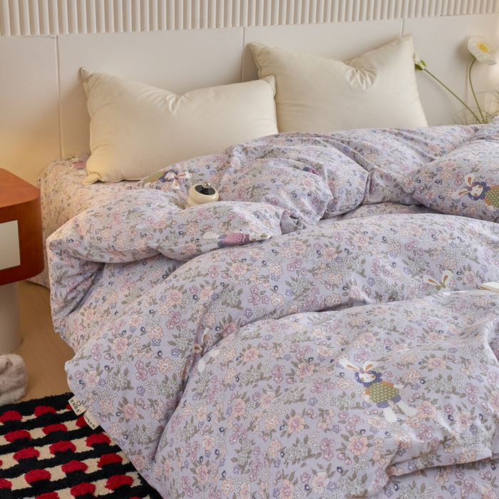 91家纺网 家纺一手货源 找家纺 春皖家纺 2025新款全棉原棉磨毛色织水洗单被套回暖系列-风格二 萌萌兔