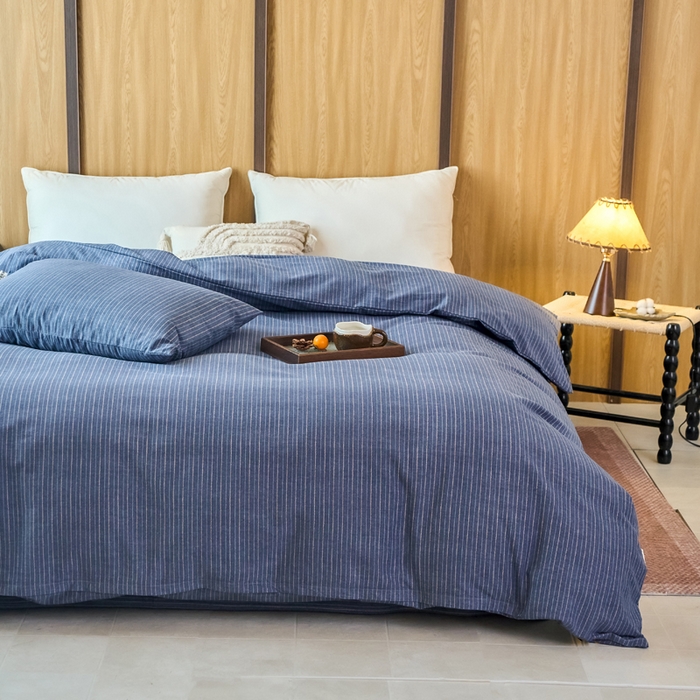 91家纺网 家纺一手货源 找家纺 春皖家纺 2025新款全棉原棉磨毛色织水洗单被套回暖系列-风格二 梦蓝图