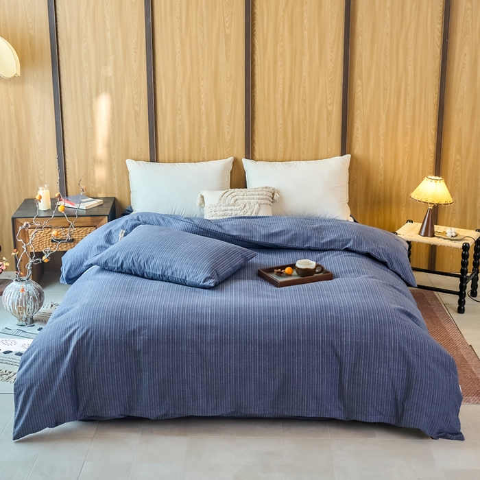 91家纺网 家纺一手货源 找家纺 春皖家纺 2025新款全棉原棉磨毛色织水洗单被套回暖系列-风格二 梦蓝图